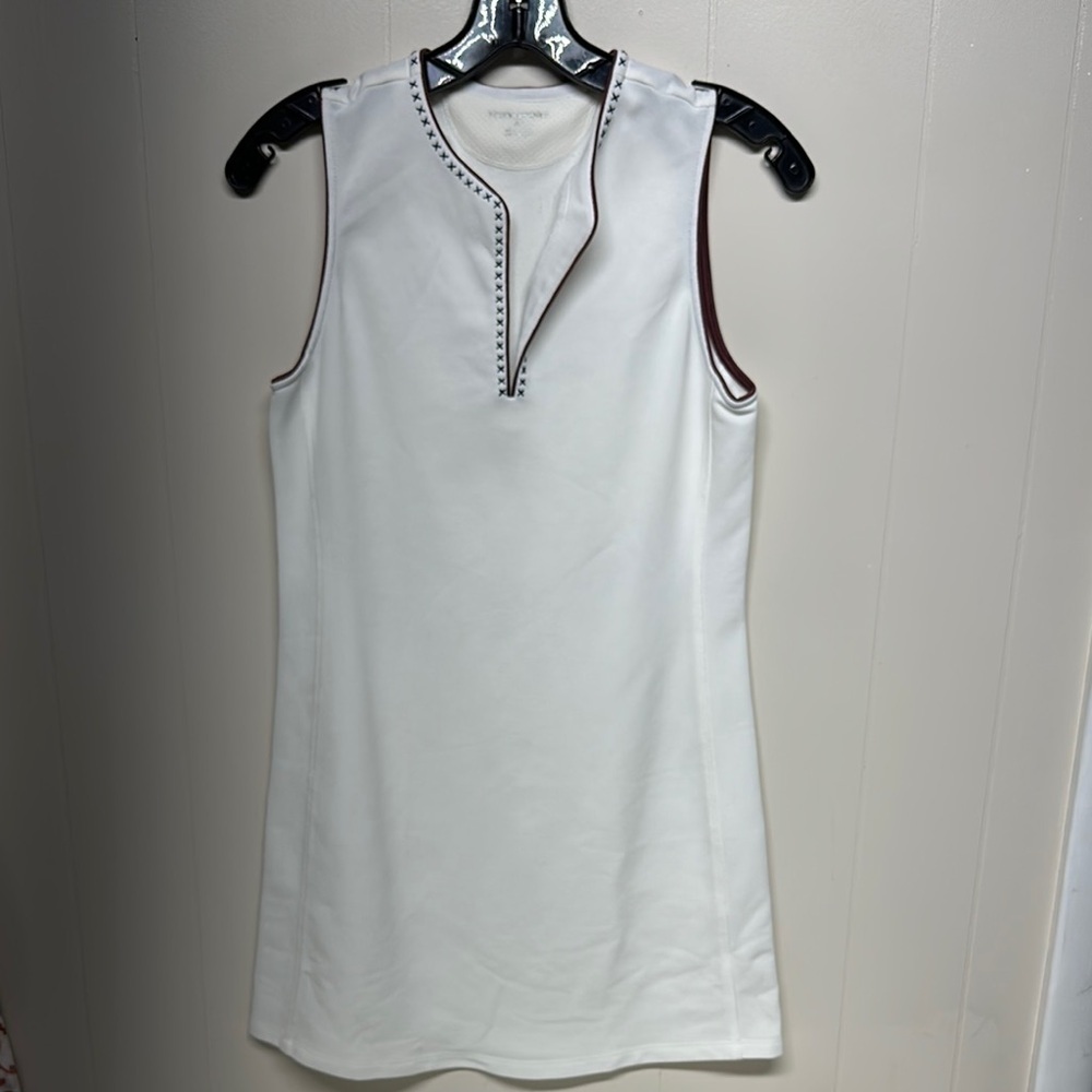 Tory Sport White Sleeveless Tennis  Tank Dress with Quarter-Zip